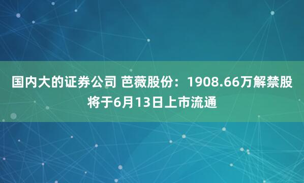 国内大的证券公司 芭薇股份：1908.66万解禁股将于6月13日上市流通